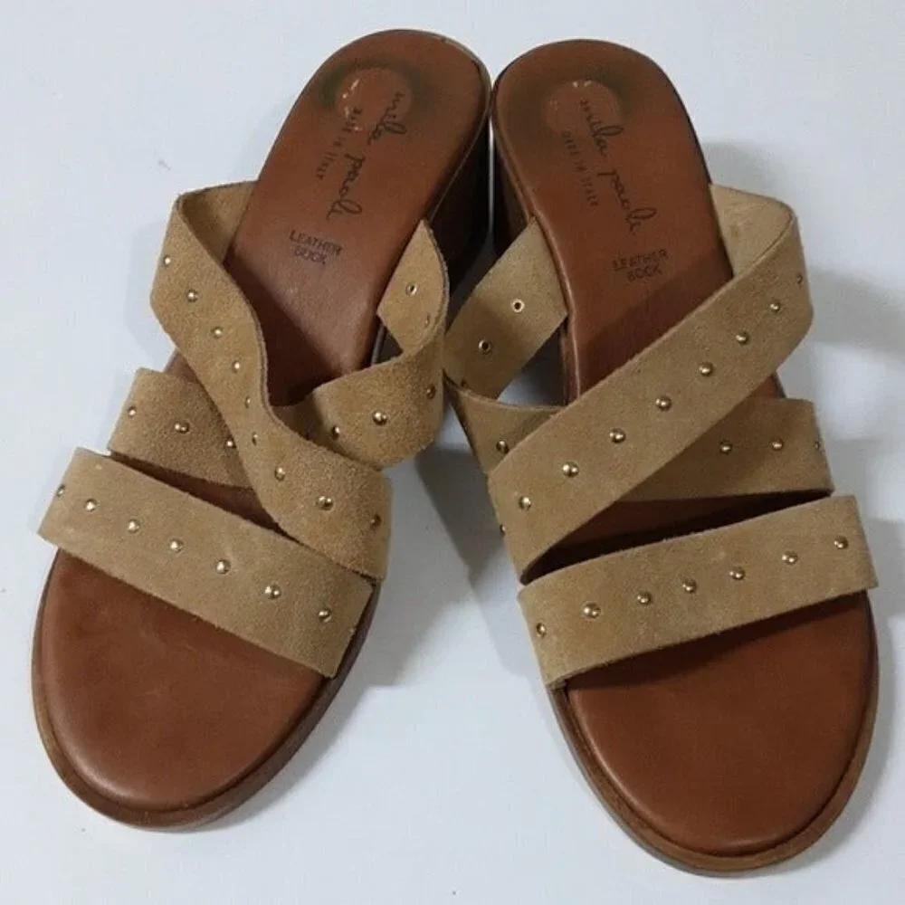 Mila Paoli women sandals leather suede 8 tan casual vacation beach summer